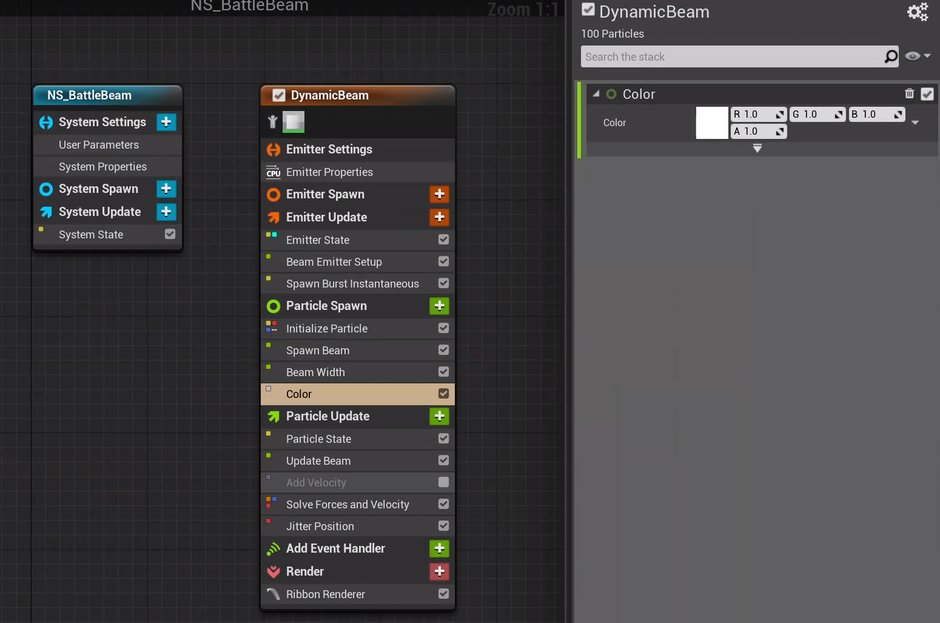 NS_BattleBeamのNiagaraエディタでColorを設定